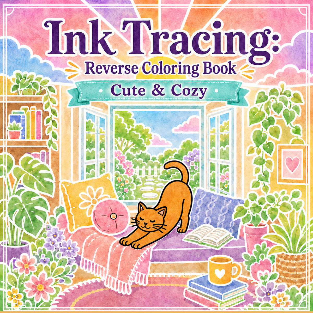 Ink Tracing Reverse Coloring Book: Cute & Cozy