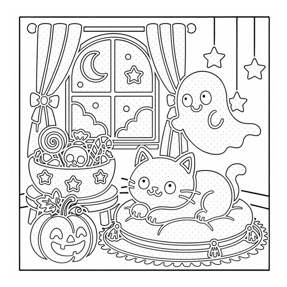 Halloween Monochrome Coloring Book