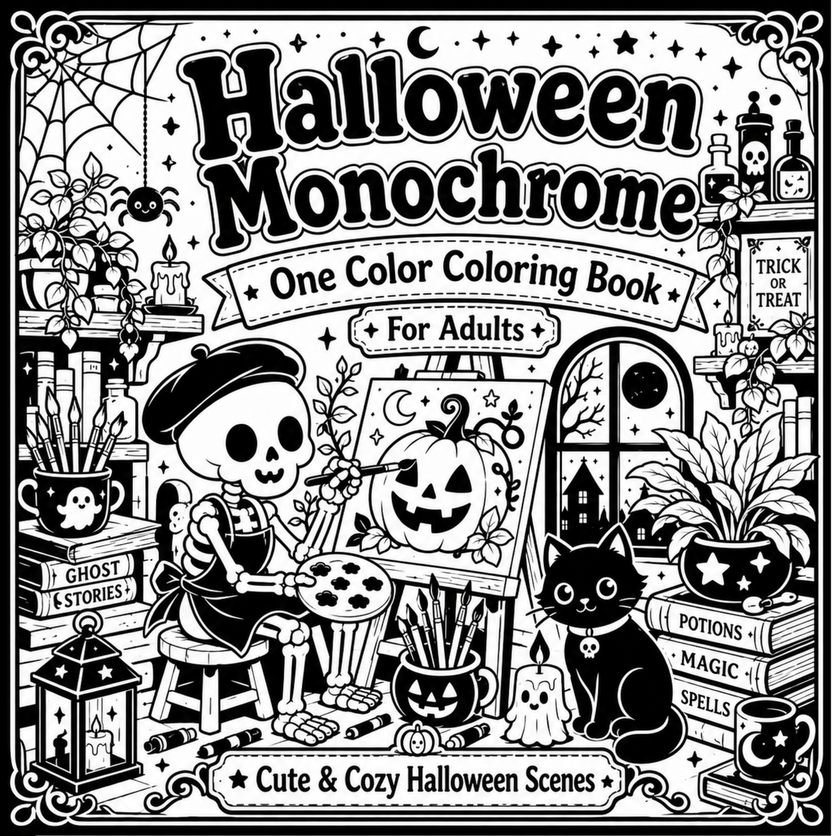Halloween Monochrome Coloring Book